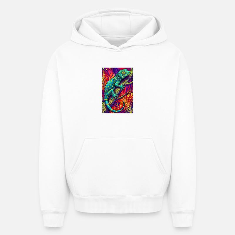 Gecko - Sweat à capuche unisexe oversize épais SPREAD - blanc