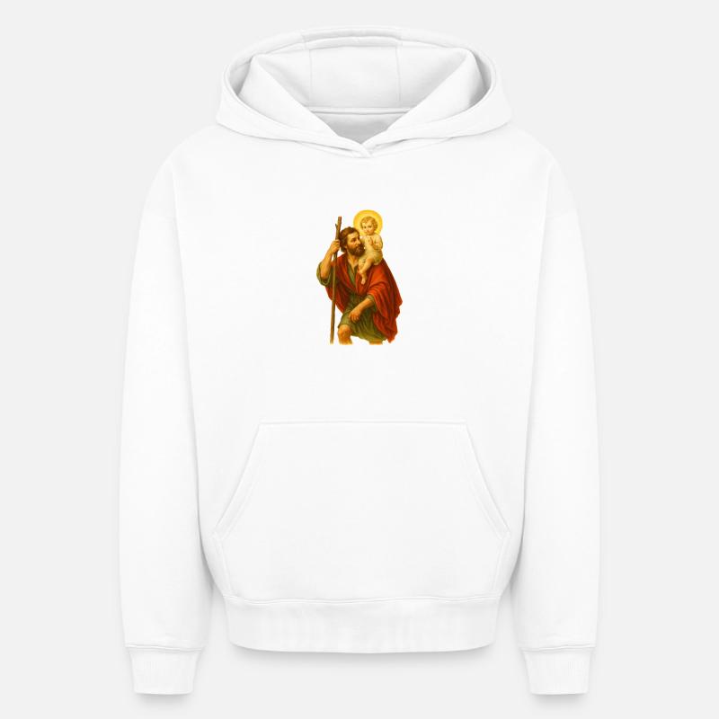 Saint Compagnon avec l’Enfant - Sweat à capuche unisexe oversize épais SPREAD - blanc