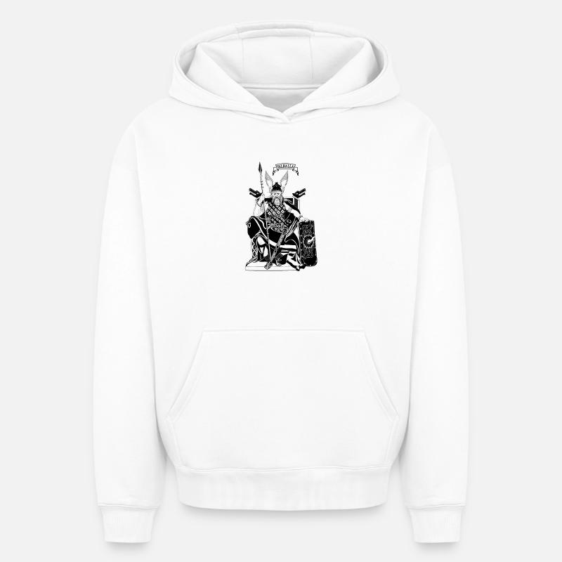 Odin sur le trône noir - Sweat à capuche unisexe oversize épais SPREAD - blanc