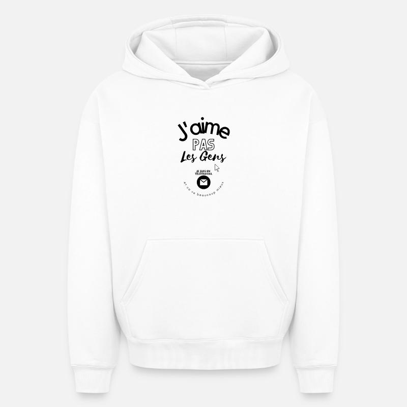 J aime pas les gens - Sweat à capuche unisexe oversize épais SPREAD - blanc