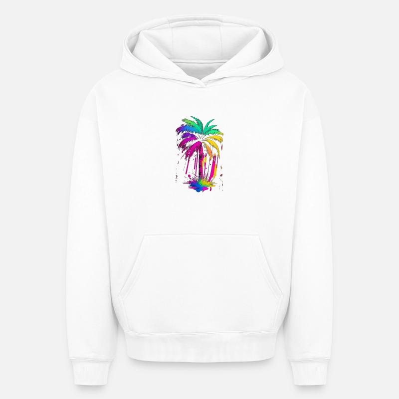 Palmier - Sweat à capuche unisexe oversize épais SPREAD - blanc