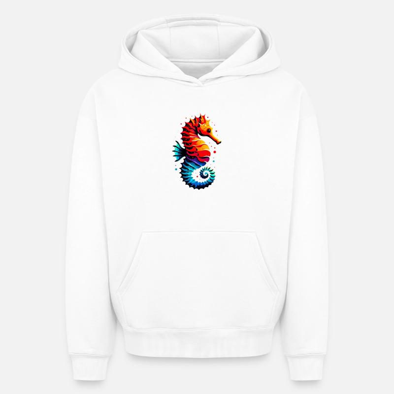 Hippocampe - Sweat à capuche unisexe oversize épais SPREAD - blanc