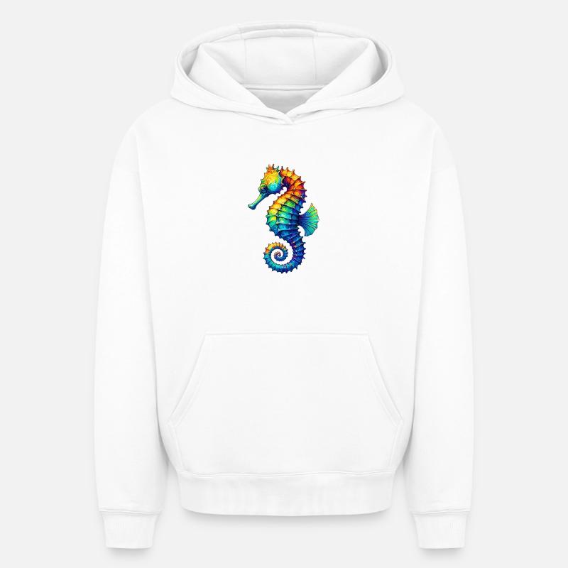 Hippocampe - Sweat à capuche unisexe oversize épais SPREAD - blanc