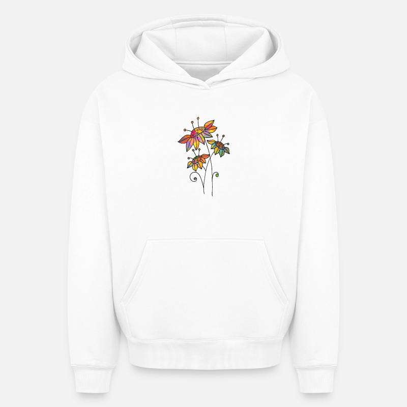 Fleur - Sweat à capuche unisexe oversize épais SPREAD - blanc