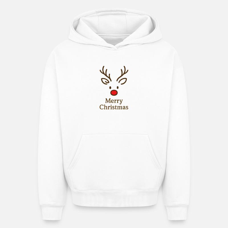 Cerf Rudolph Joyeux Noël doux - Sweat à capuche unisexe oversize épais SPREAD - blanc
