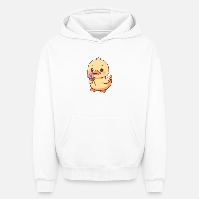 Poussin avec fleur - Sweat à capuche unisexe oversize épais SPREAD - blanc