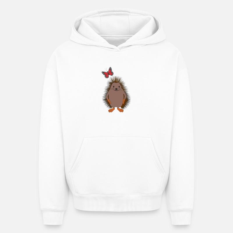 Doux hérisson & papillon – Gentillesse - Sweat à capuche unisexe oversize épais SPREAD - blanc