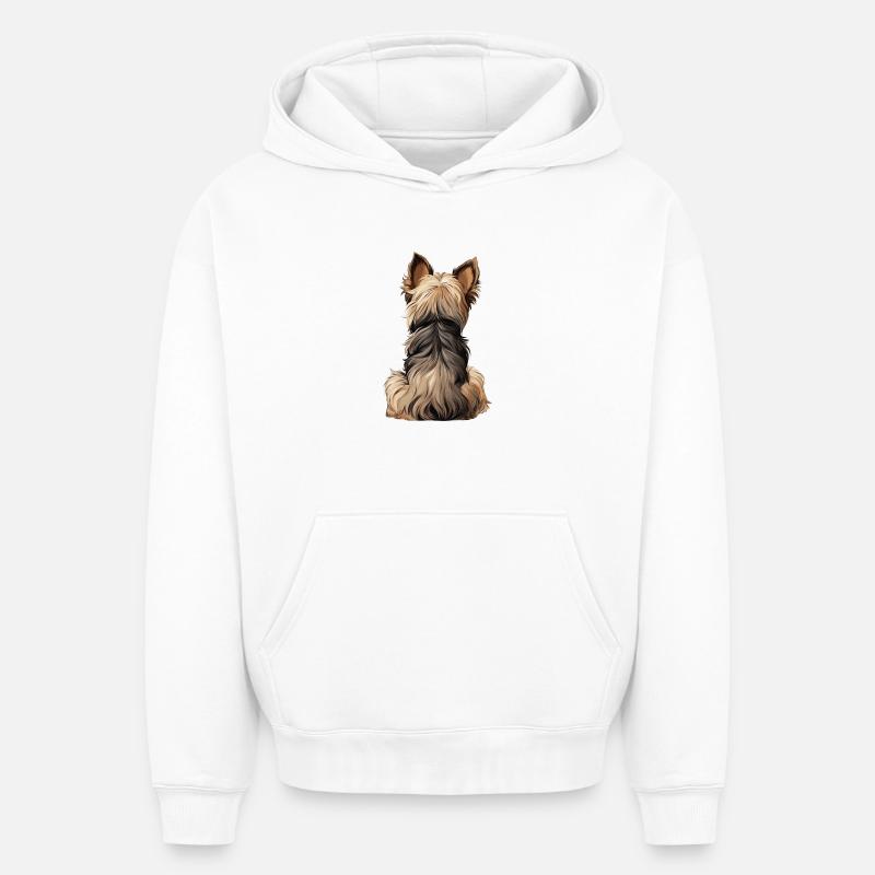 Yorkshire Terrier - Sweat à capuche unisexe oversize épais SPREAD - blanc