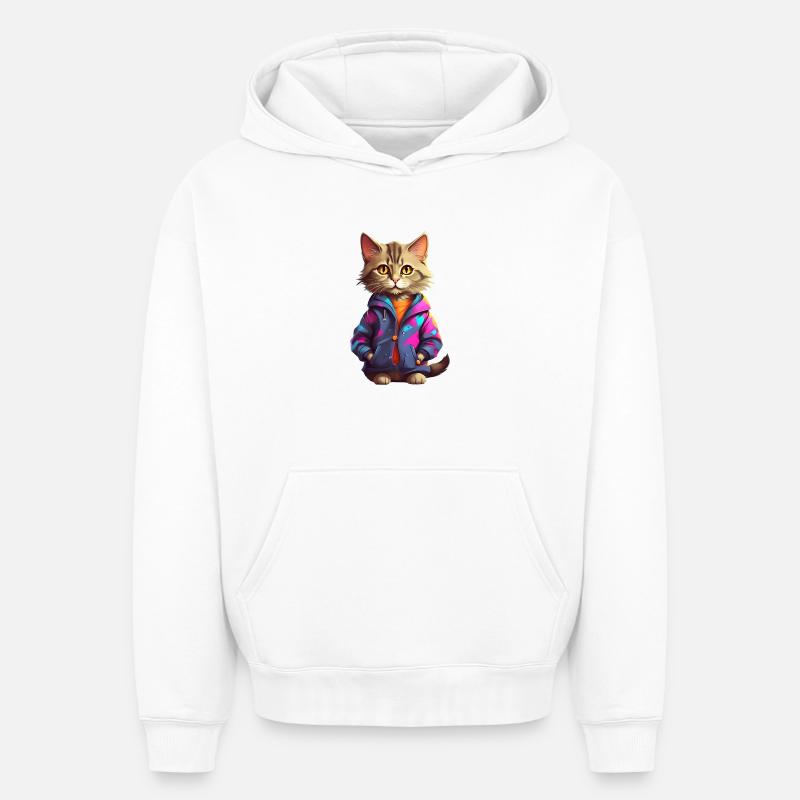 Chat Urbain Stylé - Sweat à capuche unisexe oversize épais SPREAD - blanc