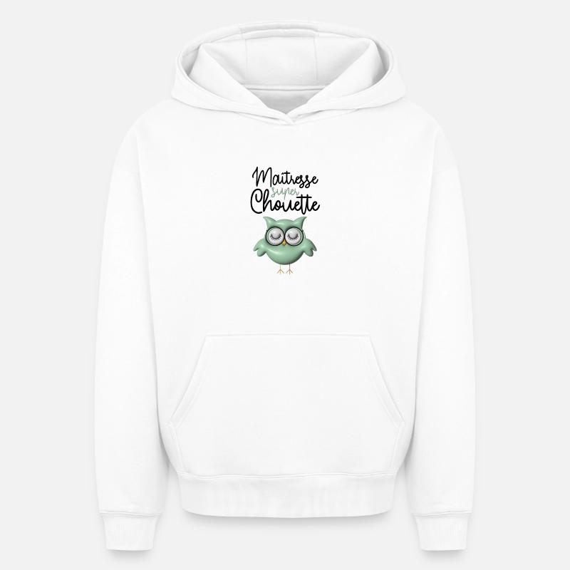 Maîtresse super chouette verte 3D - Sweat à capuche unisexe oversize épais SPREAD - blanc