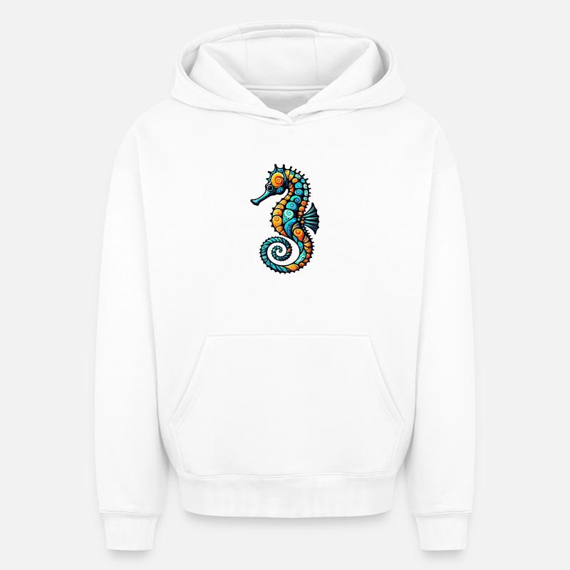 Hippocampe - Sweat à capuche unisexe oversize épais SPREAD - blanc