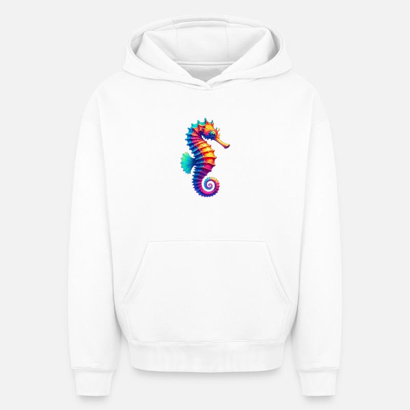 Hippocampe - Sweat à capuche unisexe oversize épais SPREAD - blanc