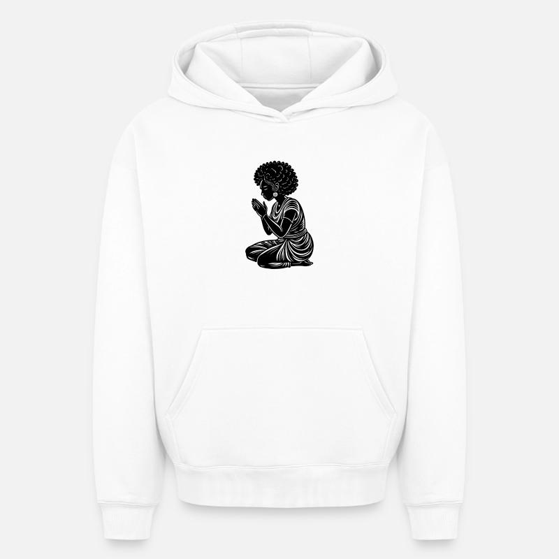 Femme afro prie - Sweat à capuche unisexe oversize épais SPREAD - blanc