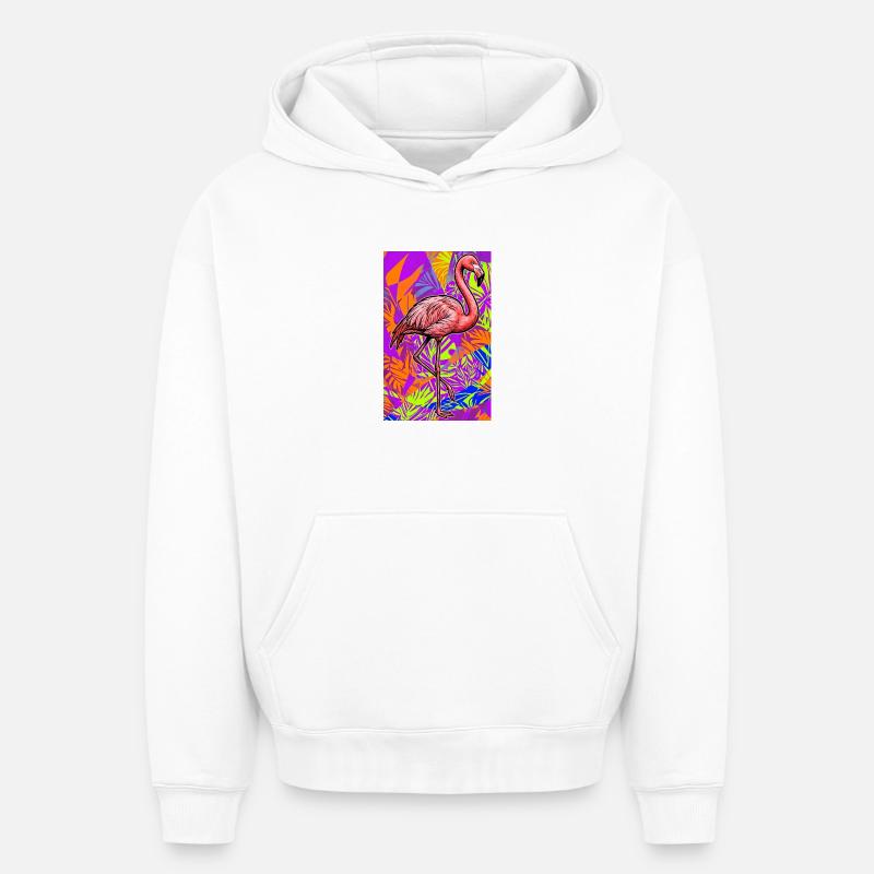 Flamant - Sweat à capuche unisexe oversize épais SPREAD - blanc