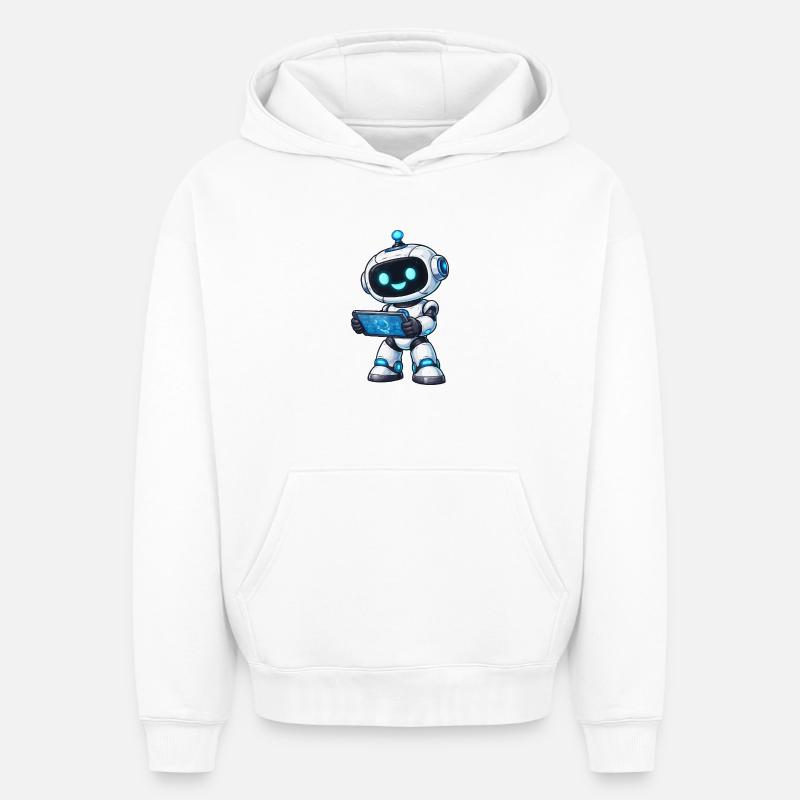 Petit robot avec tablette - Sweat à capuche unisexe oversize épais SPREAD - blanc