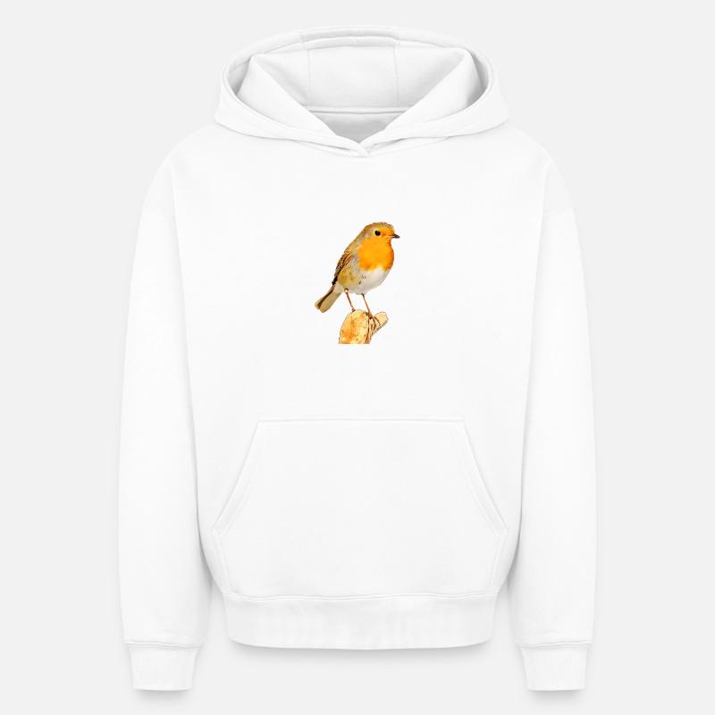 Rouge-gorge - Sweat à capuche unisexe oversize épais SPREAD - blanc