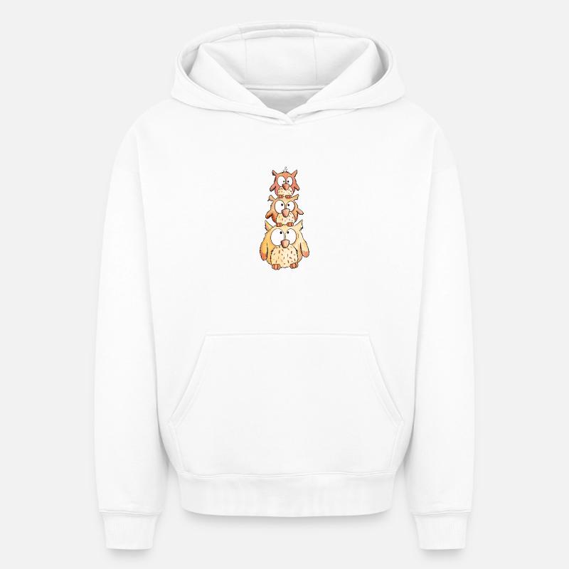 Trois petits hiboux - Sweat à capuche unisexe oversize épais SPREAD - blanc