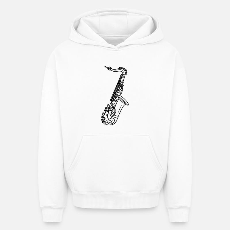 Dessin de saxophone - Sweat à capuche unisexe oversize épais SPREAD - blanc