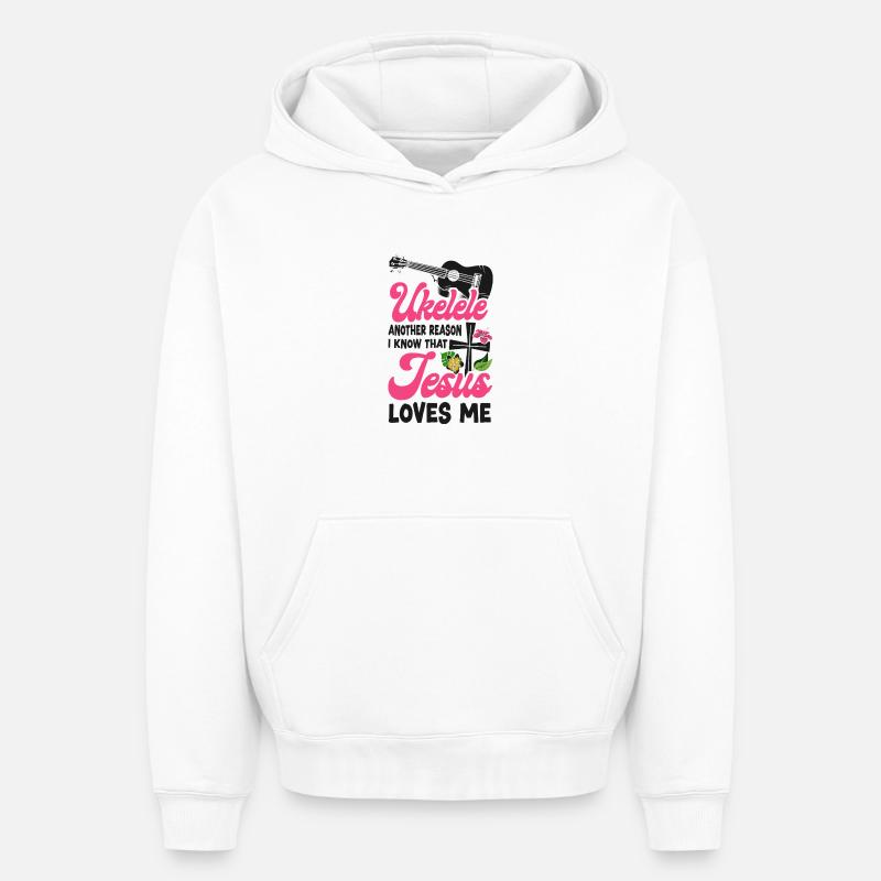 Ukulélé hawaïen Uke Jésus Foi - Sweat à capuche unisexe oversize épais SPREAD - blanc