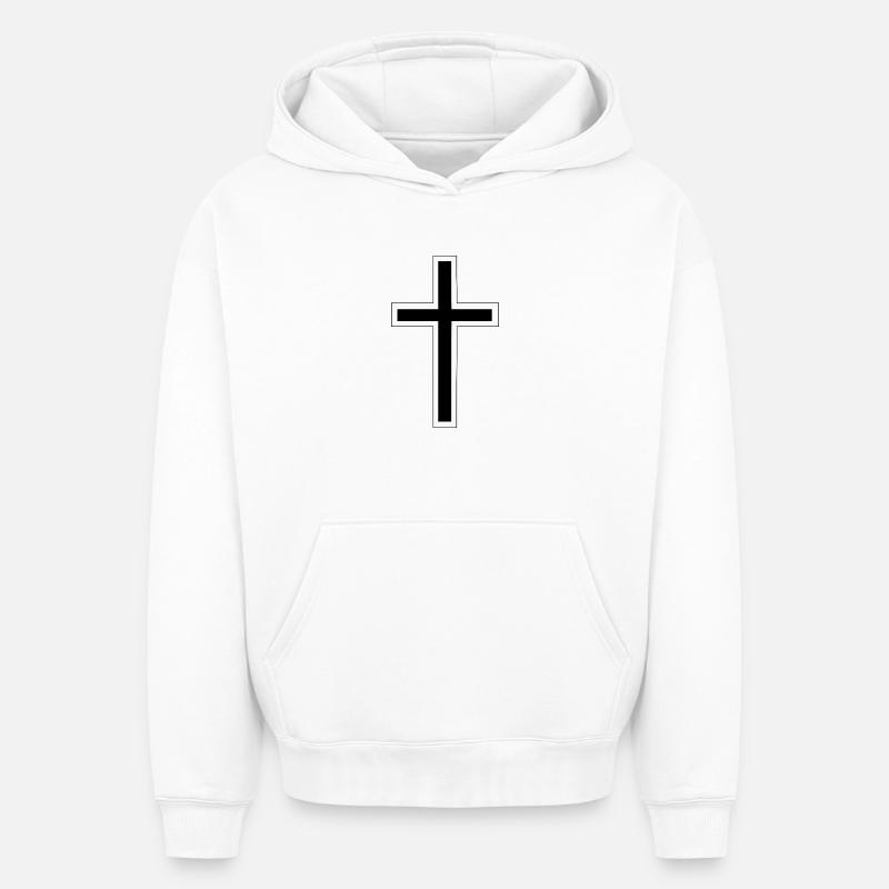 croix - Sweat à capuche unisexe oversize épais SPREAD - blanc