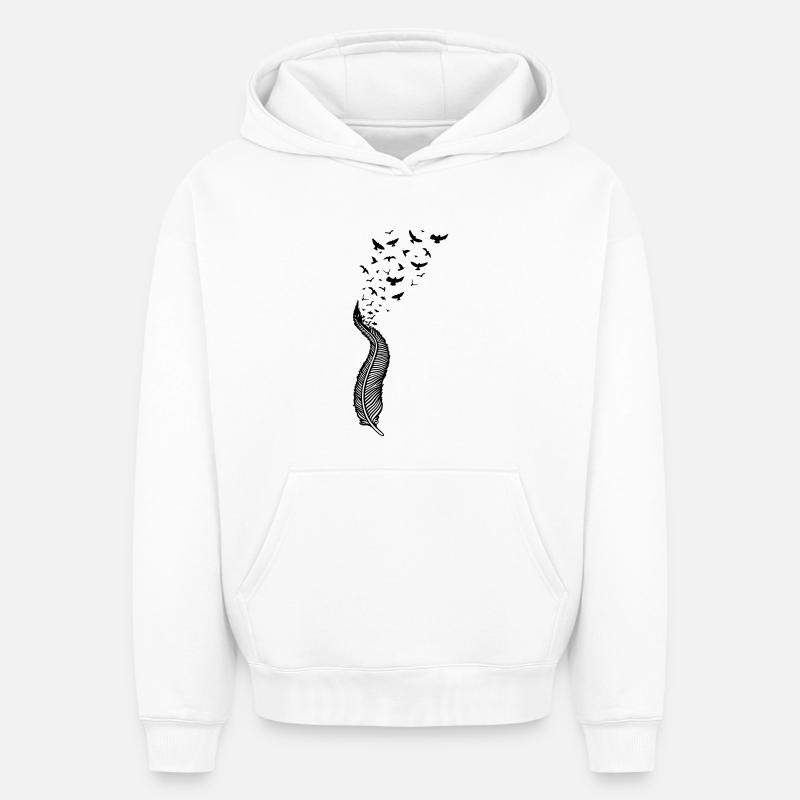 Plume et oiseaux - Sweat à capuche unisexe oversize épais SPREAD - blanc
