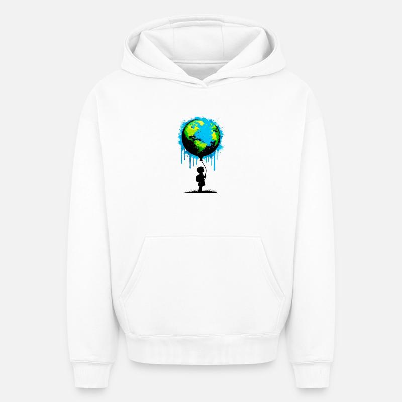 Planète Terre - Sweat à capuche unisexe oversize épais SPREAD - blanc