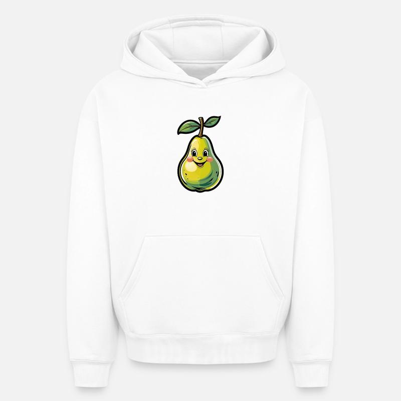 Dessin animé Joyeuse Poire - Sweat à capuche unisexe oversize épais SPREAD - blanc