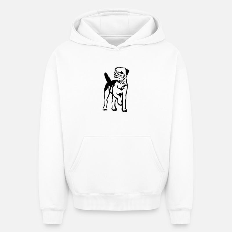 Border Terriers - Sweat à capuche unisexe oversize épais SPREAD - blanc