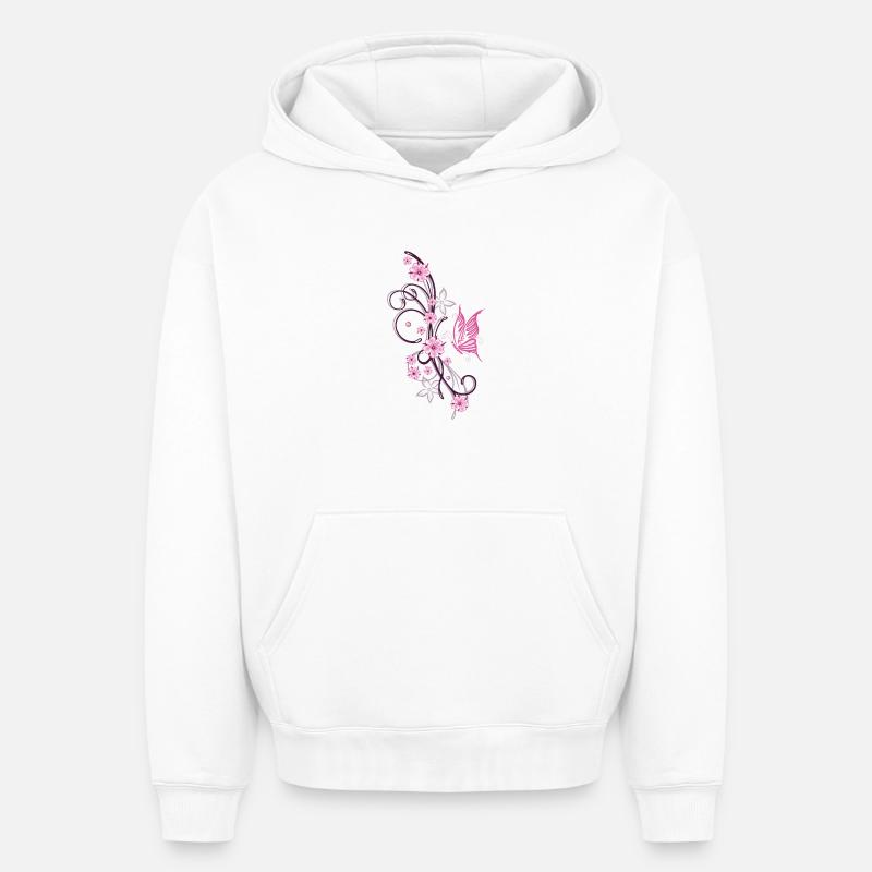 Fleurs de cerisier Fleurs Printemps Sakura - Sweat à capuche unisexe oversize épais SPREAD - blanc
