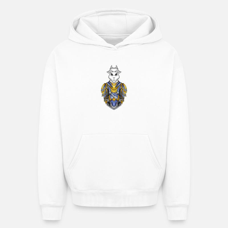 Chevalier Chèvre cool - Sweat à capuche unisexe oversize épais SPREAD - blanc