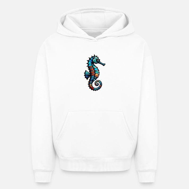 Hippocampe - Sweat à capuche unisexe oversize épais SPREAD - blanc