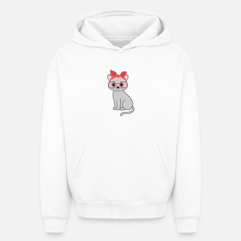 Chat Chats - Sweat à capuche unisexe oversize épais SPREAD - blanc
