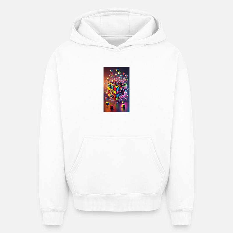 Cube d’explosion de couleur - Sweat à capuche unisexe oversize épais SPREAD - blanc