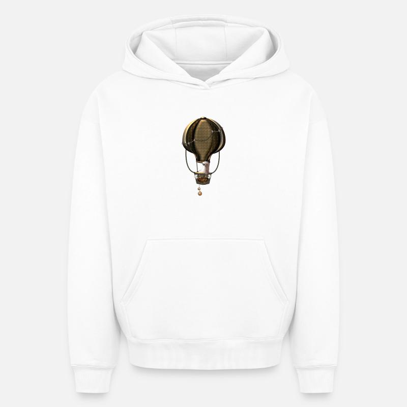 Steampunk, montgolfière - Sweat à capuche unisexe oversize épais SPREAD - blanc