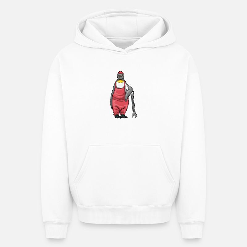 Clé mécanique Penguin - Sweat à capuche unisexe oversize épais SPREAD - blanc