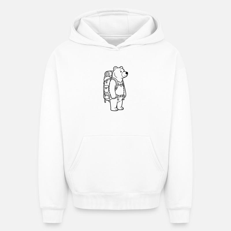 Ours de randonnée - Sweat à capuche unisexe oversize épais SPREAD - blanc