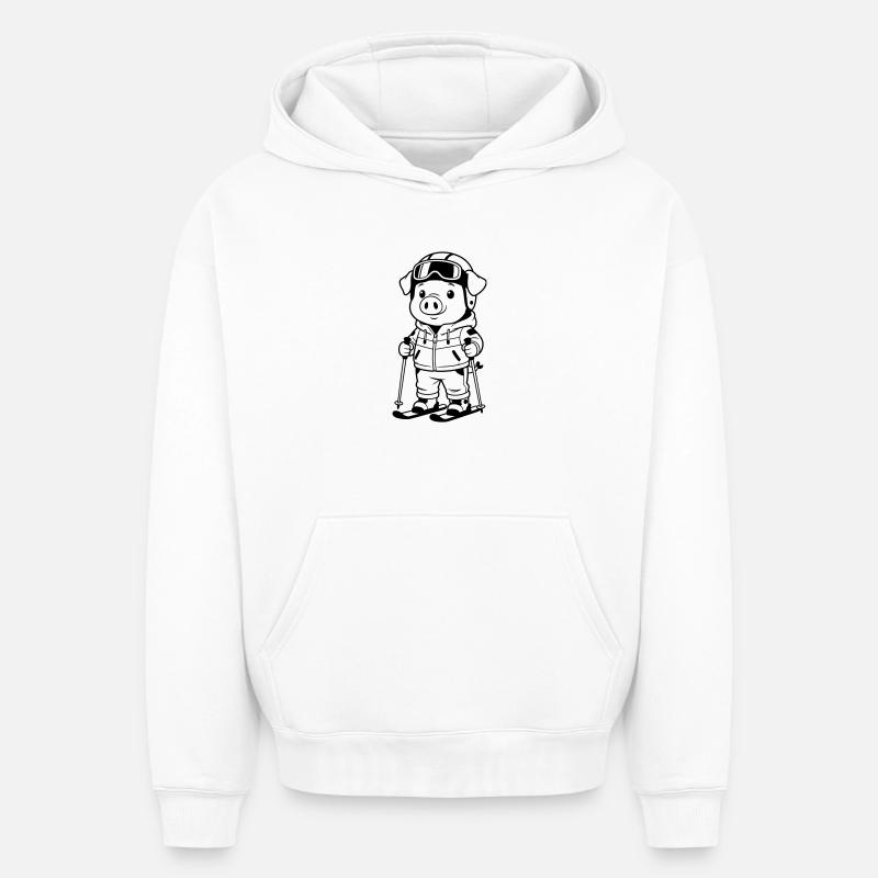 Cochon avec des skis - Sweat à capuche unisexe oversize épais SPREAD - blanc