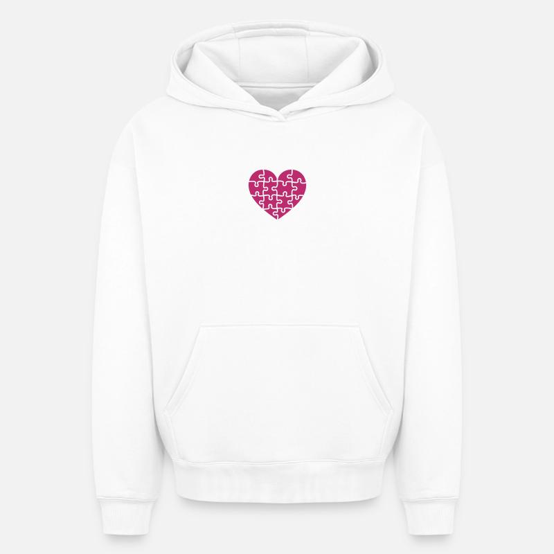 puzzle herz - Sweat à capuche unisexe oversize épais SPREAD - blanc