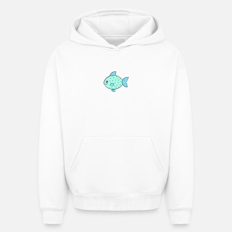 Poisson Poisson - Sweat à capuche unisexe oversize épais SPREAD - blanc