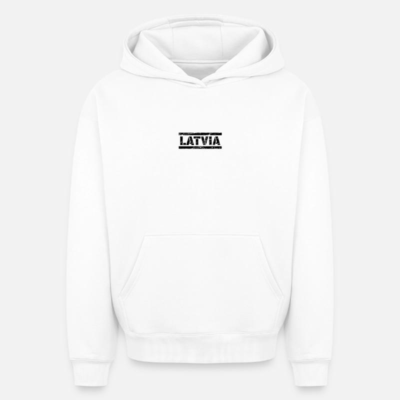 Lettonie - Sweat à capuche unisexe oversize épais SPREAD - blanc