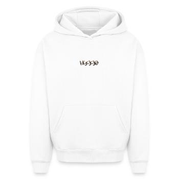 hygge - Oversized Heavyweight Unisex Hoodie - Weiß - Vorne - AI Model Female 172 dark (172cm) & AI Model Male 185 light (185cm)