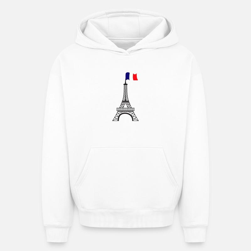 Tour Eiffel - Sweat à capuche unisexe oversize épais SPREAD - blanc
