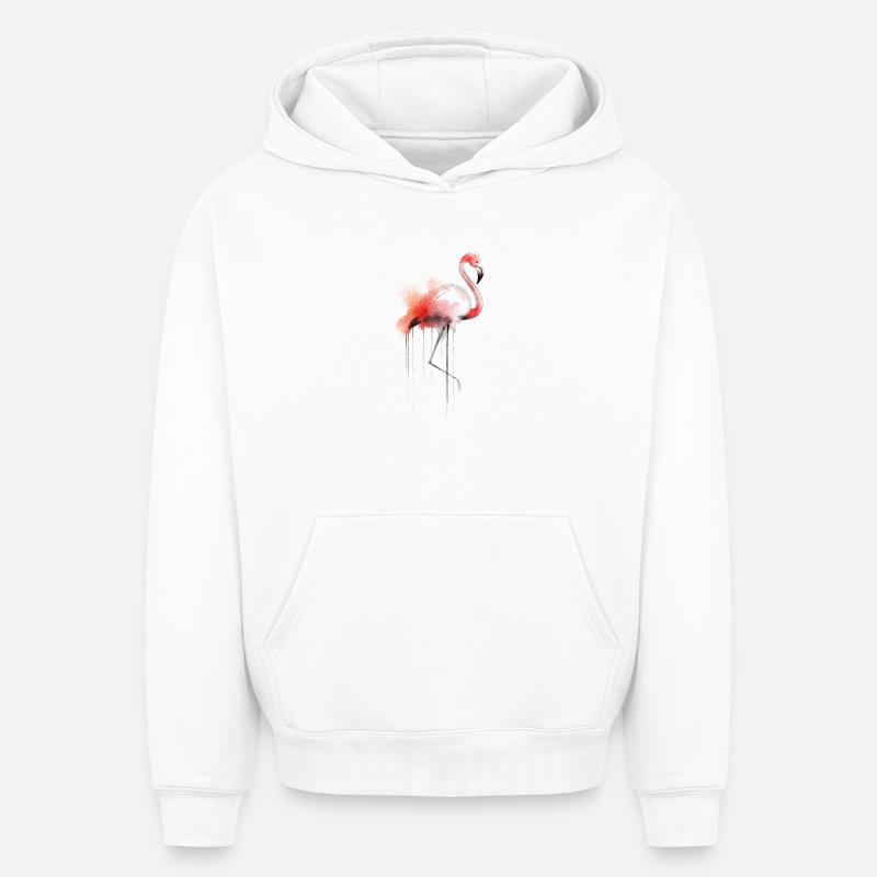 Flamingo Aquarelle - Sweat à capuche unisexe oversize épais SPREAD - blanc