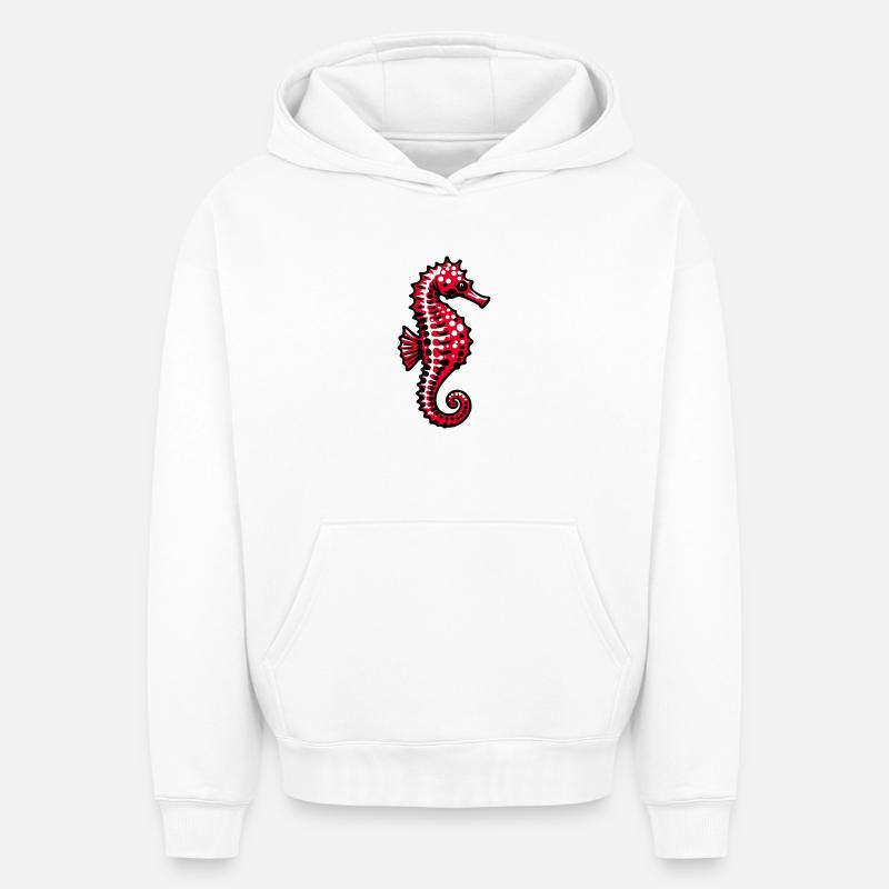 Hippocampe - Sweat à capuche unisexe oversize épais SPREAD - blanc