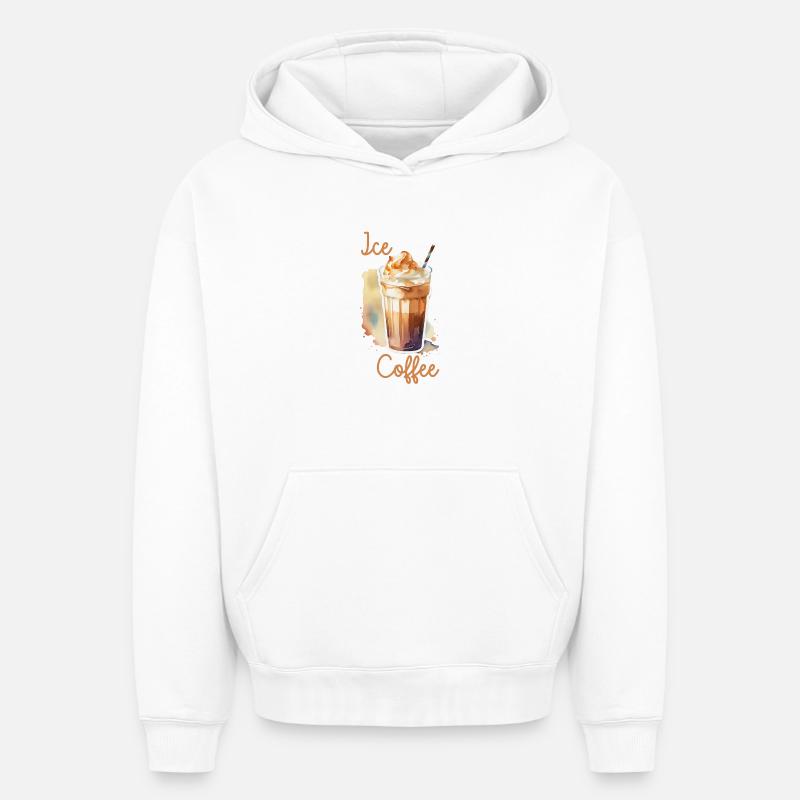 Café glacé - Sweat à capuche unisexe oversize épais SPREAD - blanc
