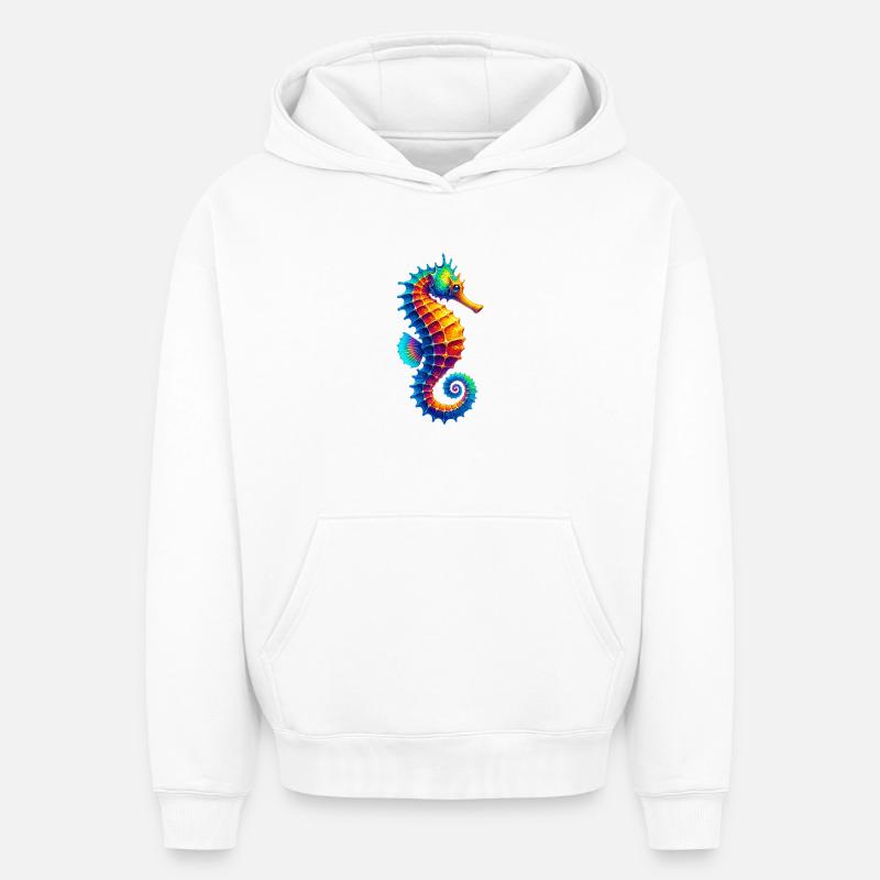 Hippocampe - Sweat à capuche unisexe oversize épais SPREAD - blanc