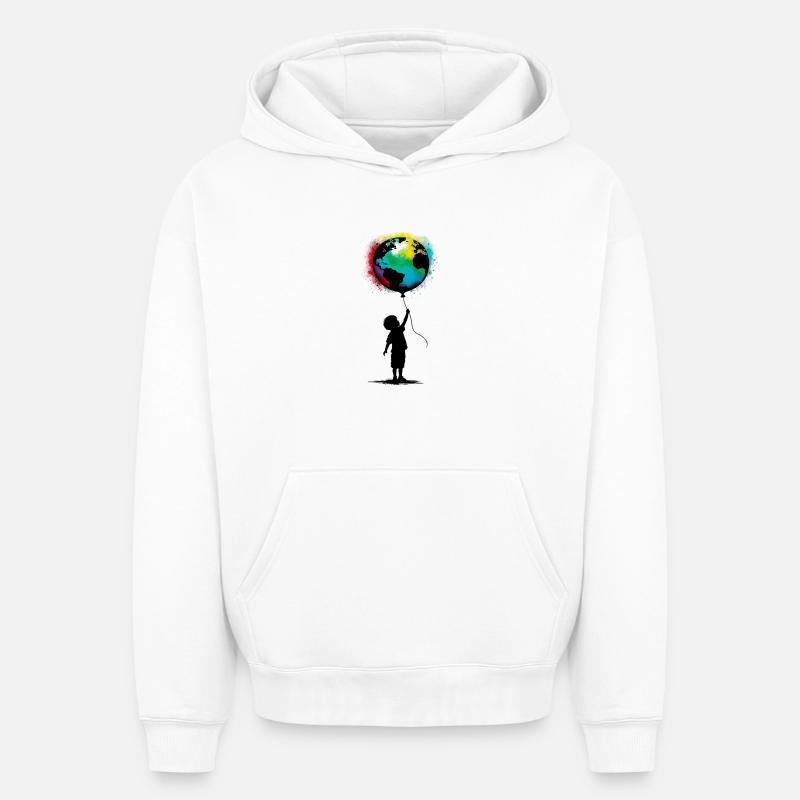 Planète Terre - Sweat à capuche unisexe oversize épais SPREAD - blanc