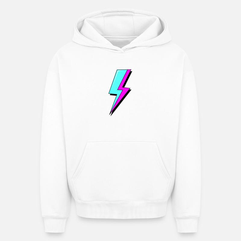 Psychedelic Neon Lightning - Oversized Heavyweight Unisex Hoodie - white