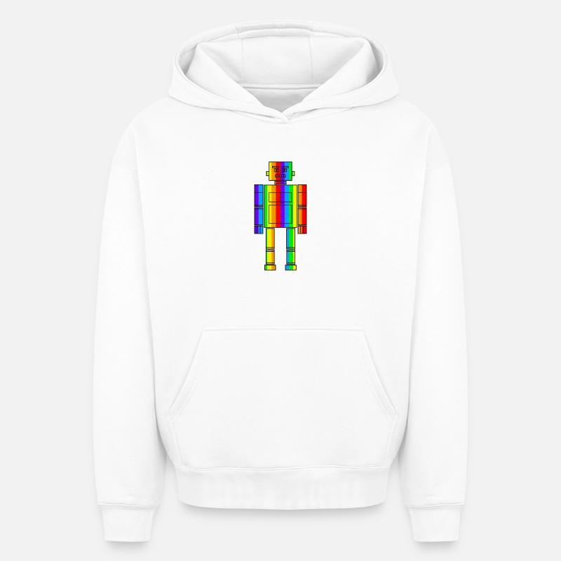 Robot arc-en-ciel - Sweat à capuche unisexe oversize épais SPREAD - blanc
