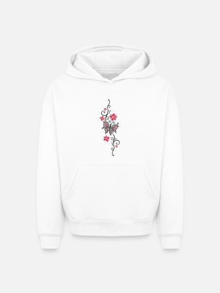 Floral tendril butterfly summer flowers flowers - Oversized Heavyweight Unisex Hoodie - white